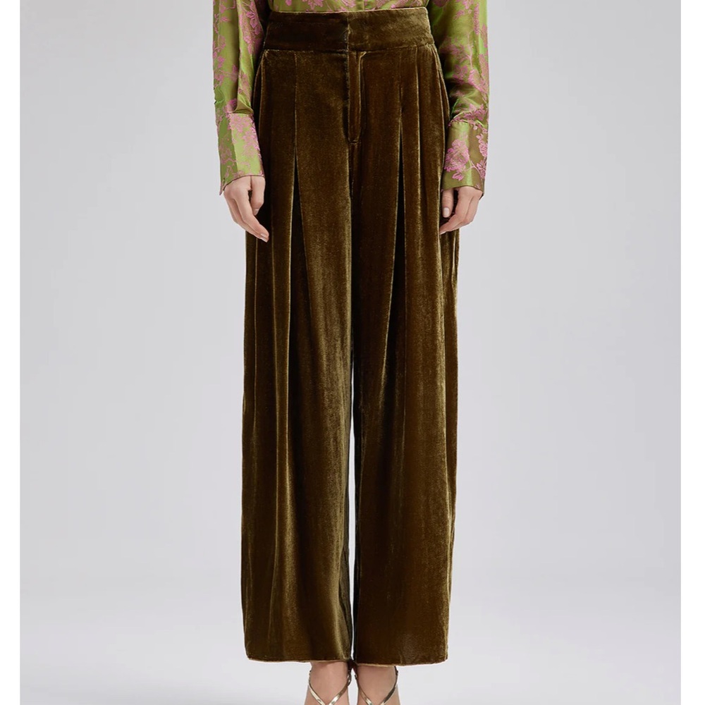 $369 RICHRADIQS Gold Silk Velvet Wide-Leg Pants size medium